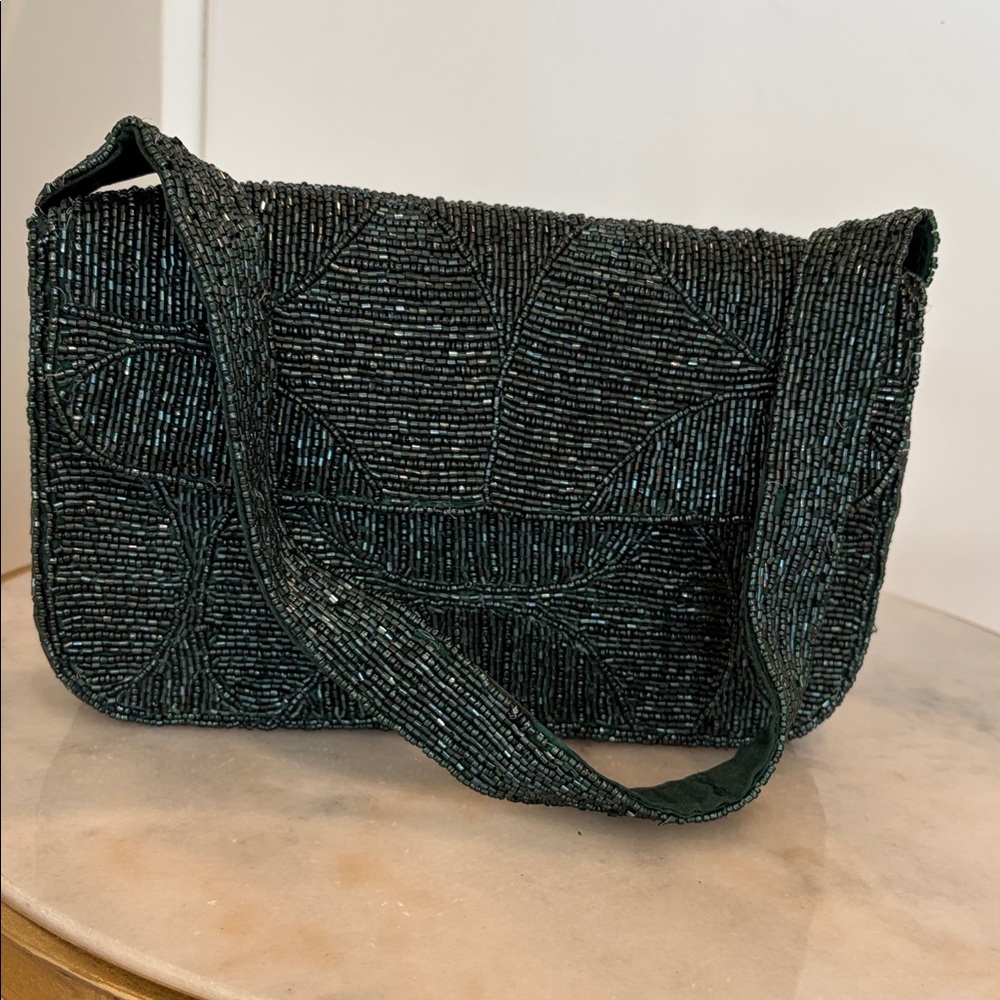 Beaded Emerald Green Crossbody Bag